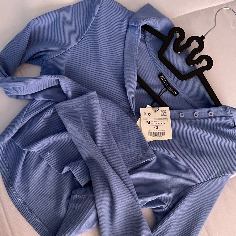 Blue Long Sleeve Ribbed Top